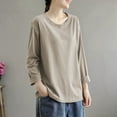 thumbnail image 2 of Breezora Plus Size Basic Long Sleeve Tee Women Comfort Stretch Cotton Blend Relaxed Fit Tshirt Layering Essential Top XXXXL Size Khaki, 2 of 4
