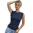 thumbnail image 1 of Camiseta de Tirantes de Punto Básica Informal de Verano para Mujer, con Mangas , Ajustada y Acanalada, Color Azul Marino, Talla S, 1 of 9