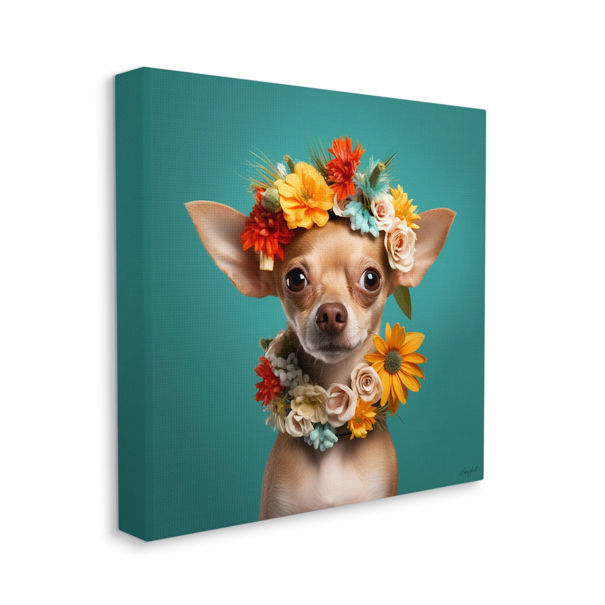 Stupell Industries Floral Chihuahua Portrait Animals & Insects Painting Gallery Wrapped Canvas Art Print Wall Art, 24 x 24