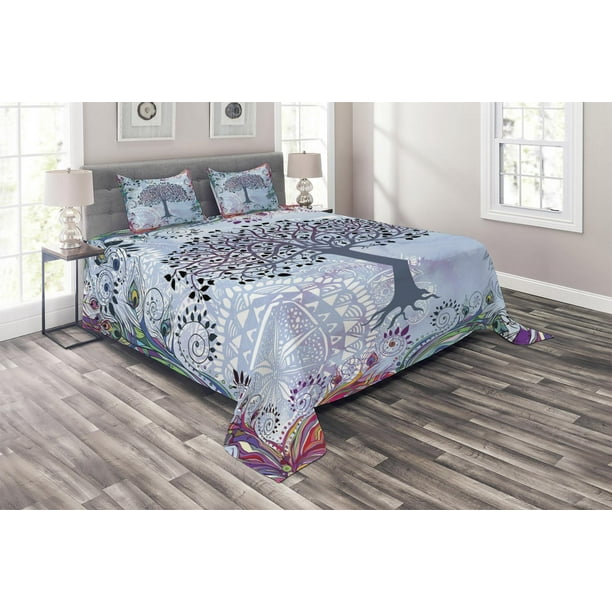  Nature  Coverlet Set Cute Tree of Life Motif  with Peacock 