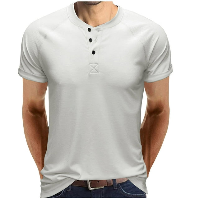 EQWLJWE Chemise d'Été pour Hommes Hommes Manches Courtes Mode Décontractée Col Rond Boutons Pull Chemise T Chemisier Shorts Hauts à Manches Pour Homme