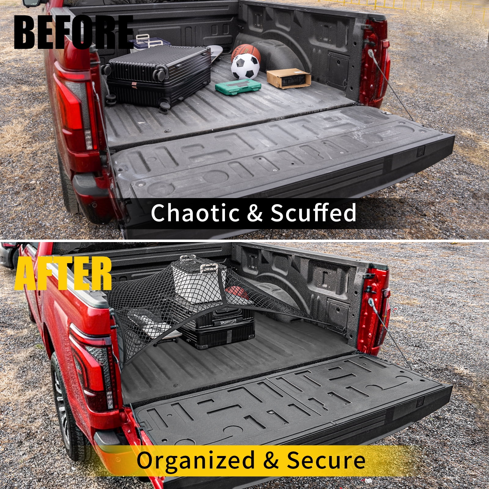Bomely Tailgate Mat Compatible with 2021-2025 2026 Ford F150 Tailgate Liner TPE with Cargo Net 4'×4' Single Layer Elastic 8 Hooks for 2024 Ford F-150 Accessories