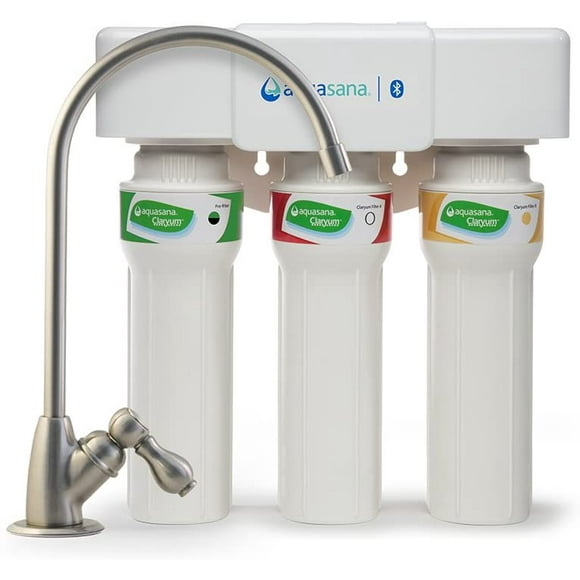 Aquasana 3-Stage Max Flow Claryum Under Sink Water Filter System - Kitchen Counter Claryum Filtration - Filters 99% Of Chloramine - Brushed Nickel - AQ-5300+