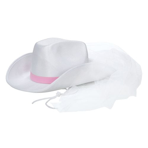 HPWF Western Bride’s Cowgirl Hat with Veil Straw Cowgirl Hat for Bachelorette Party Supplies