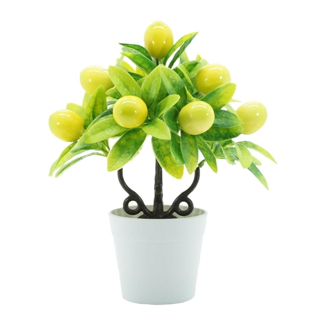 Plantas artificiales en maceta, pequeñas plantas falsas, decoración floral, planta en maceta falsa, frutal artificial para estante, baño, casa Limón