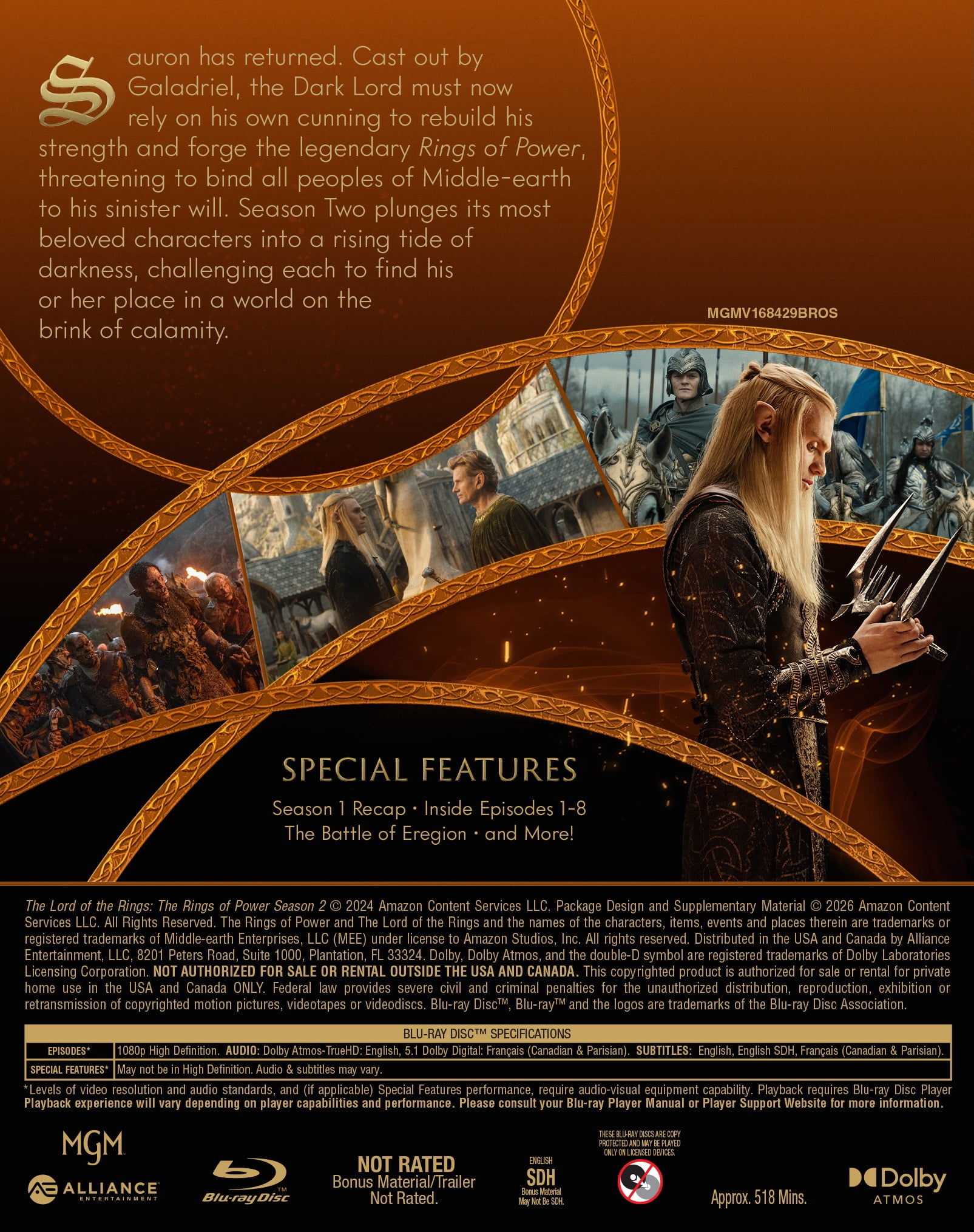 Lord of the Rings: Rings of Power: Season Two (Blu-ray) Amazon/MGM Studios, Science Fiction & Fantasy
