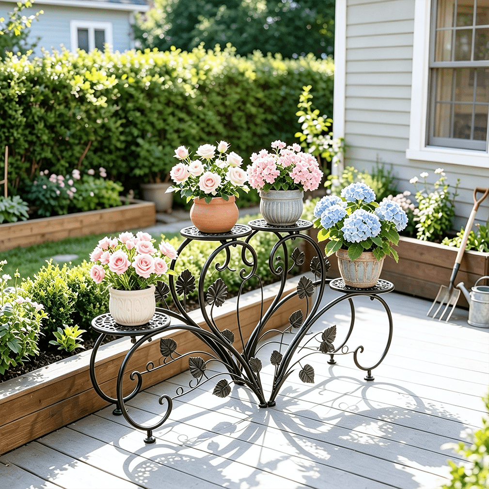 Wisfor Wrought Iron Garden Porch Plant Stand, Heart Shaped 2 Set