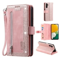 Wallet Case Compatible with Samsung Galaxy S25, Card Holder and Wrist Strap, Durable Faux Leather Magnetic Closure Flip Cover with Zipper Pocket, for Samsung Galaxy S25, Rosegold