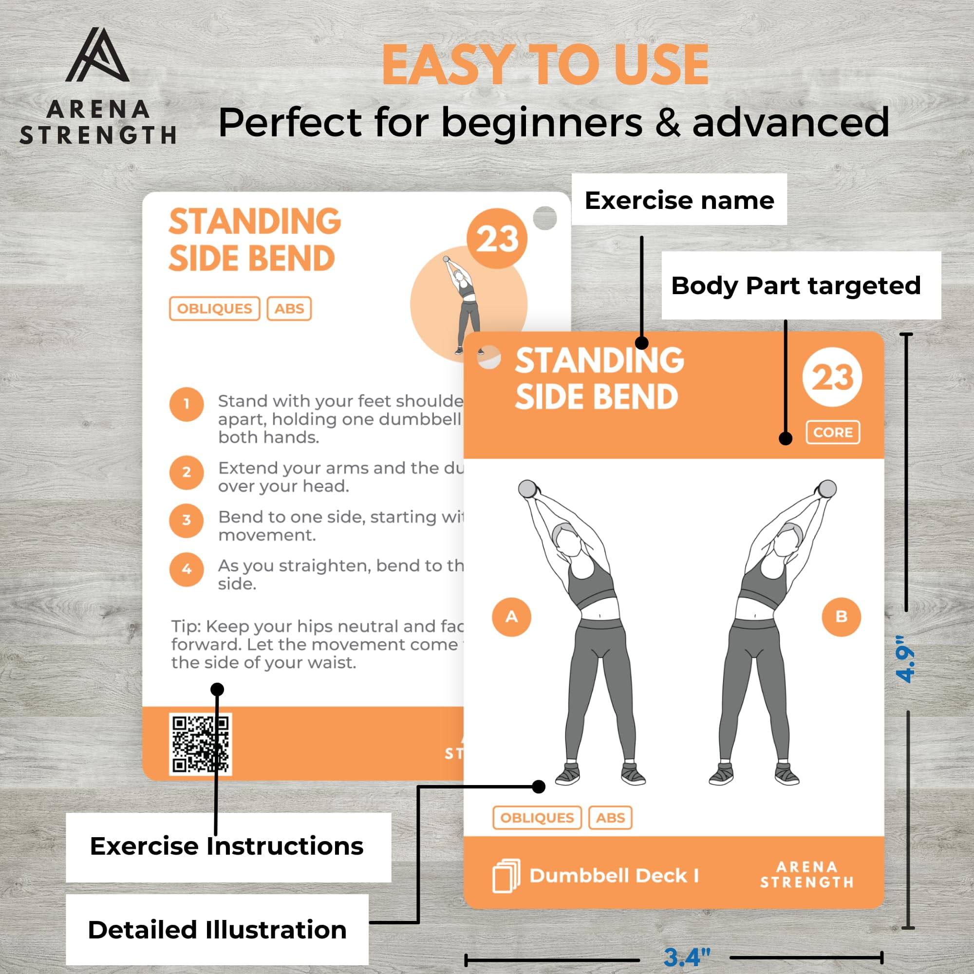 Arena Strength Dumbbell Fitness Workout Cards Instructional Deck for Dumbbell Workouts Video Instructions Included. Low Impact Exercises. Perfect for Dumbbell Training At Home. Walmart