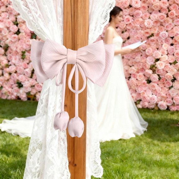Btomtd Bowknot Curtain Tiebacks, Curtain Holdbacks and Straps for Valentine‘s Day and Daily Use, Holiday Decor for Party and Wedding, 1 Pack, Beige