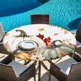 thumbnail image 6 of Round Table Cover 36-44 Inch White Green Pumpkins Fall Waterproof Reusable Table Cloth Round Fitted Vinyl Tablecloth with Elastic Edged for Parties Outdoors, Thanksgiving Floral Leaves, 6 of 9