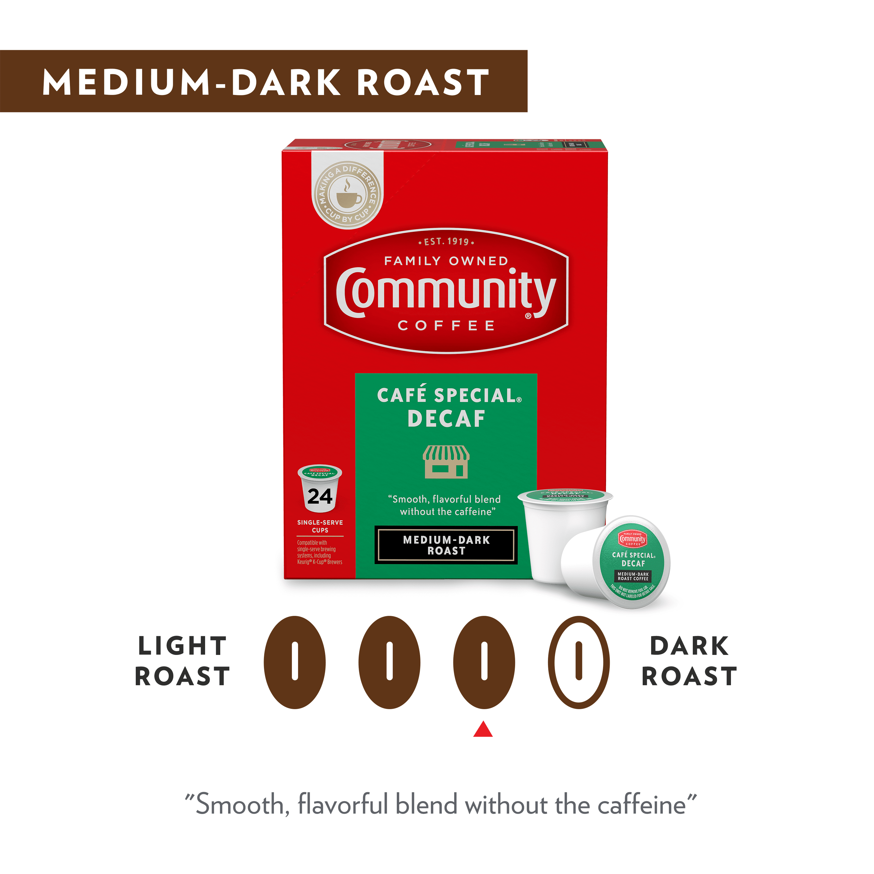 Community® Coffee Café Special® Decaf Medium-Dark Roast Coffee Single-Serve Cups 36 ct Box Compatible with Keurig 2.0 K-Cup Brewers