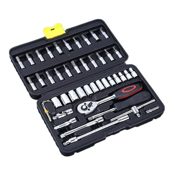 46PC Professional Mechanics Tool Set with Ratchet Wrench Socket Combination for Car Repair in