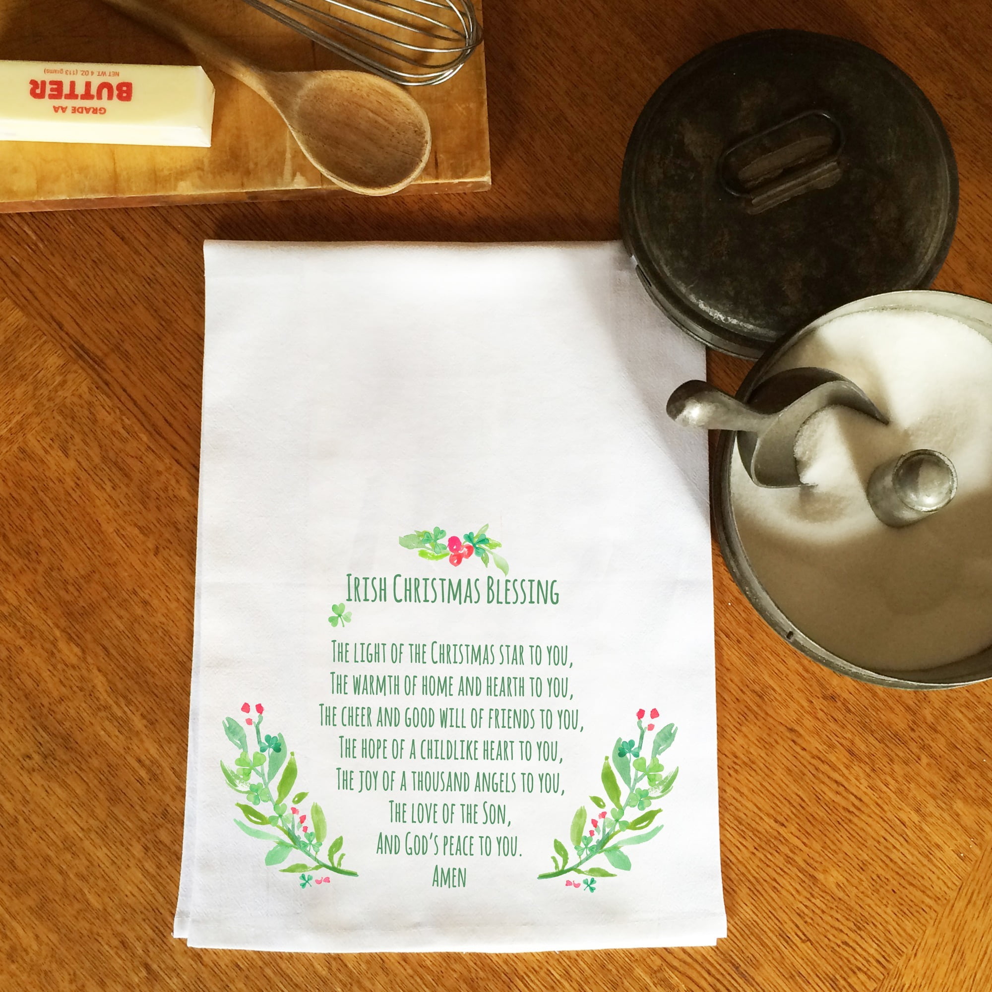 Irish Christmas Blessing Flour Sack Dish Towel