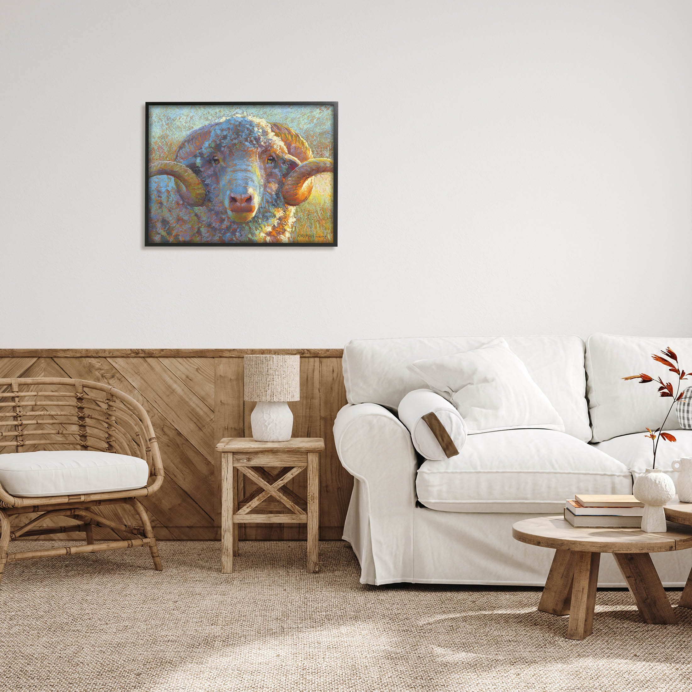 Country Sheep Modern Portrait Animals & Insects Painting Black Framed Art Print Wall Art