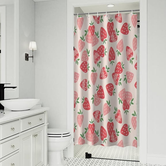 Strawberry Plants Fruit Light Pink Pattern Shower Curtain 36"x72" ,Bathroom Decorative Shower Curtains Set with 12 Hooks,Modern Waterproof Washable Shower Curtain