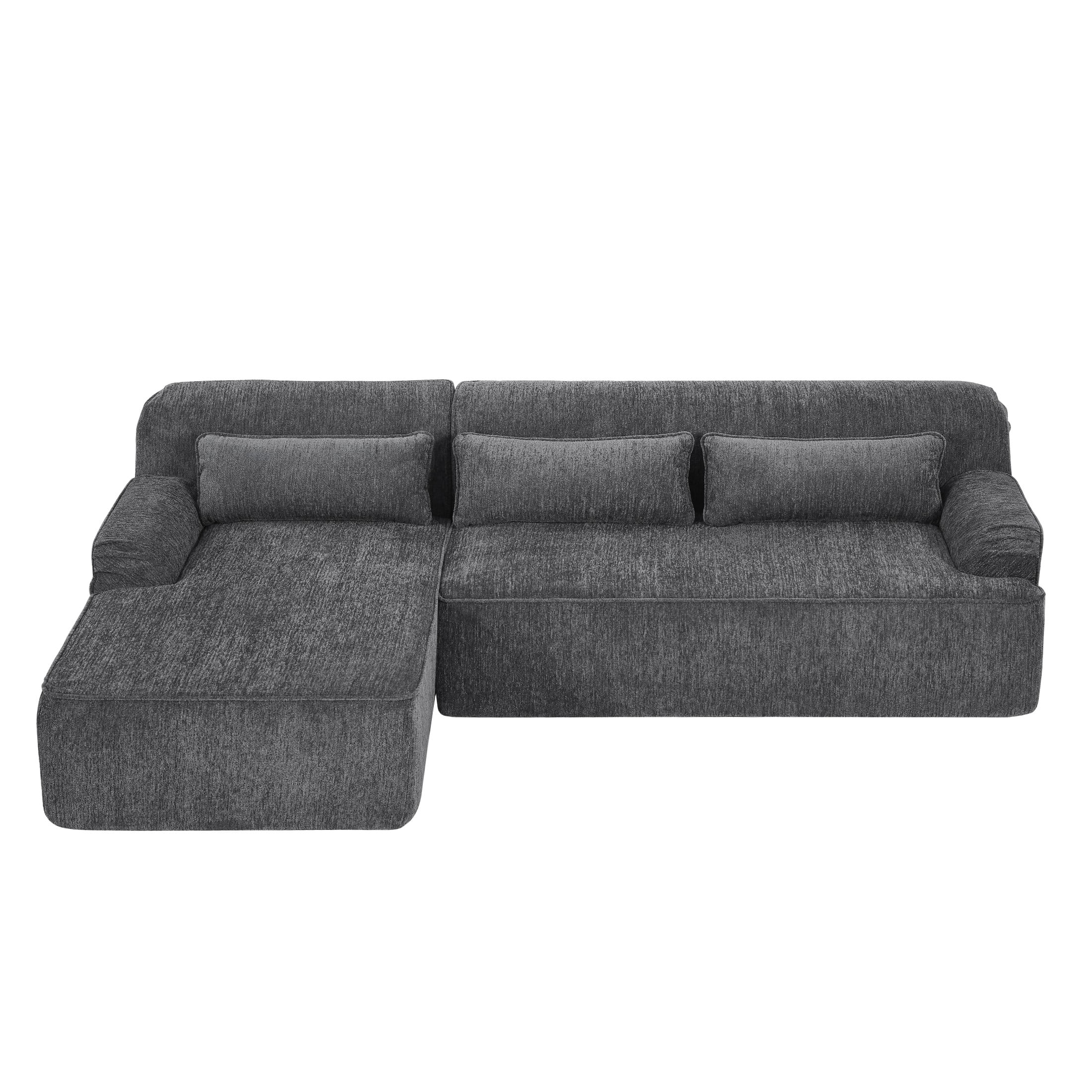 Aukfa 2-Piece Modular Chenille Sectional Sofa, 26.5" Deep Seat, No Assembly, Left Chaise, Gray