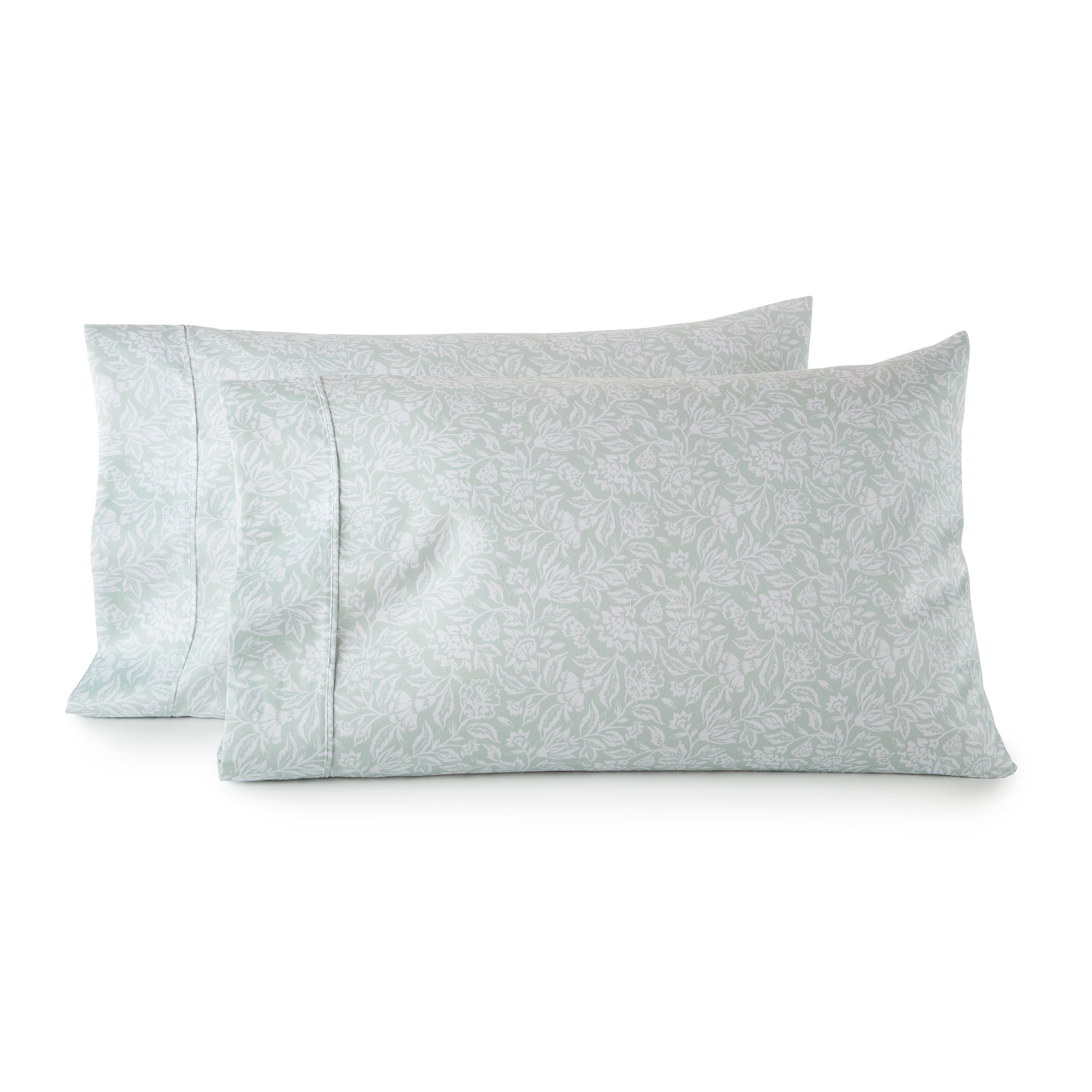 Better Homes & Gardens 2-Piece 300 Thread Count Cotton Sateen Pillowcase Set, Floral Soft Sea, King