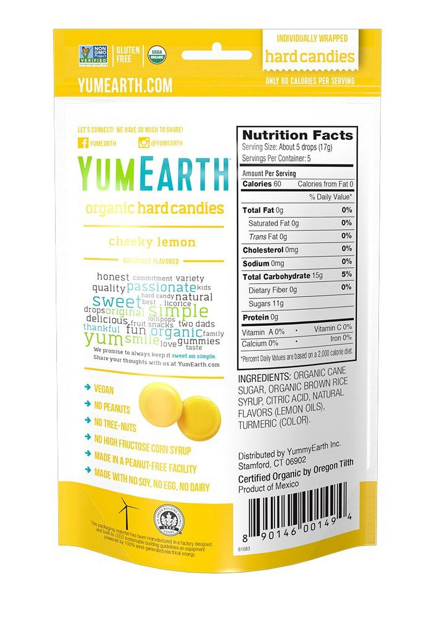 YumEarth, Organic Hard Candies, Cheeky Lemon, 3.3 oz Pack of 2