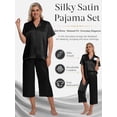 thumbnail image 3 of DAKIMOE Silk Satin Pajama Set for Women Capri Pajamas Short Sleeve Button Down Two Piece Pjs Sleepwear Soft Loungewear Nightwear, 3 of 8