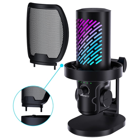 Tenlamp RGB USB Gaming Microphone, ENC Noise Cancellation & One-Touch Mute