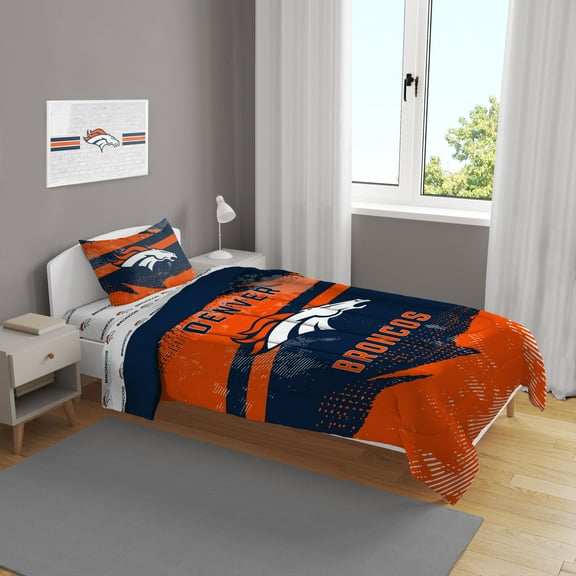 Denver Broncos Slanted Stripe 4-Piece Twin Bed Set