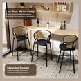 thumbnail image 5 of LeisureMod Bar Stool Upholstered in Leather with Powder-Coated Stainless Steel Black Base and Curved Wicker Back Design for Modern Home, Dining Room, Kitchen Ervilla Collection in Black, 5 of 12