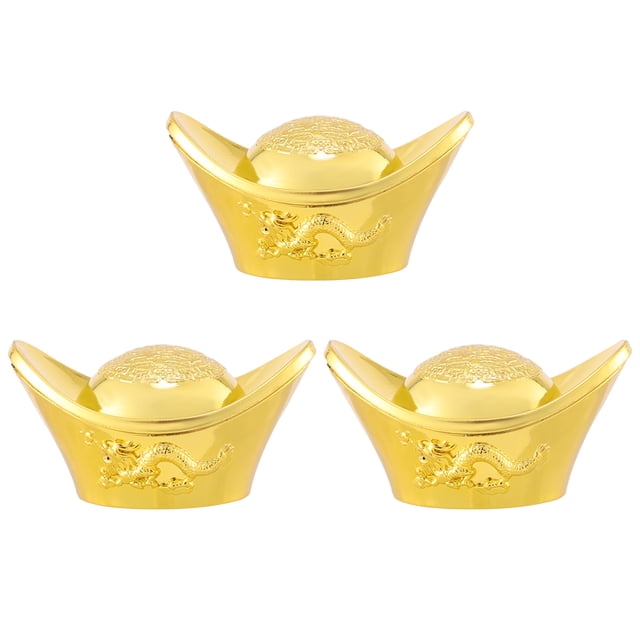 MasteelfCA 3 Pcs Simulated Gold Ingot Decorations Plastic Desktop Ornaments Gold Ingot Toy Home Arrangements (Electrogilding Large Size)