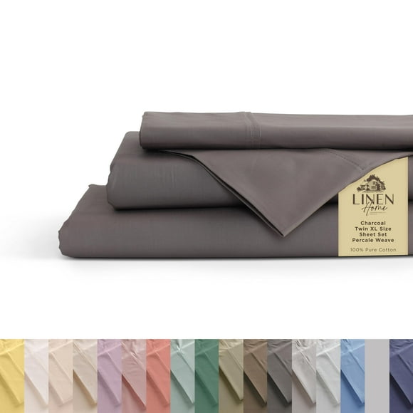 Draps en Percale 100 % Coton Taille Simple TG, Charbon, Poches Profondes, Ensemble de Draps 4 Pcs - 1 Drap Plat, 1 Drap-Housse à Poches Profondes et 2 Taies d'Oreiller, Linge de Lit Frais et Solide