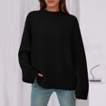thumbnail image 6 of Womens Loose Round Neck Solid Color Bell Sleeve Long Sleeve Knitted Sweater Top for Fall Winter Bell Sleeve Trends,Black,M, 6 of 6