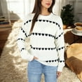 thumbnail image 2 of Women's Long Sleeve Knit Sweater with Heart Pattern and Crew Neck- Medium, White, 2 of 6