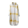 thumbnail image 2 of GaThRRgYP Summer Tops,Womens Tops under $5,Ladies Fashion Color Lattice Long Sleeve Cotton Casual Loose Shirt Coat Yellow XXXL, 2 of 6