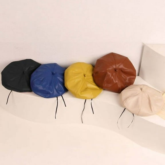 Zhaomeidaxi Classic PU Leather French Beret Hat for Kids , Adjustable Solid Color Artist Painter Cap for Daily Wear