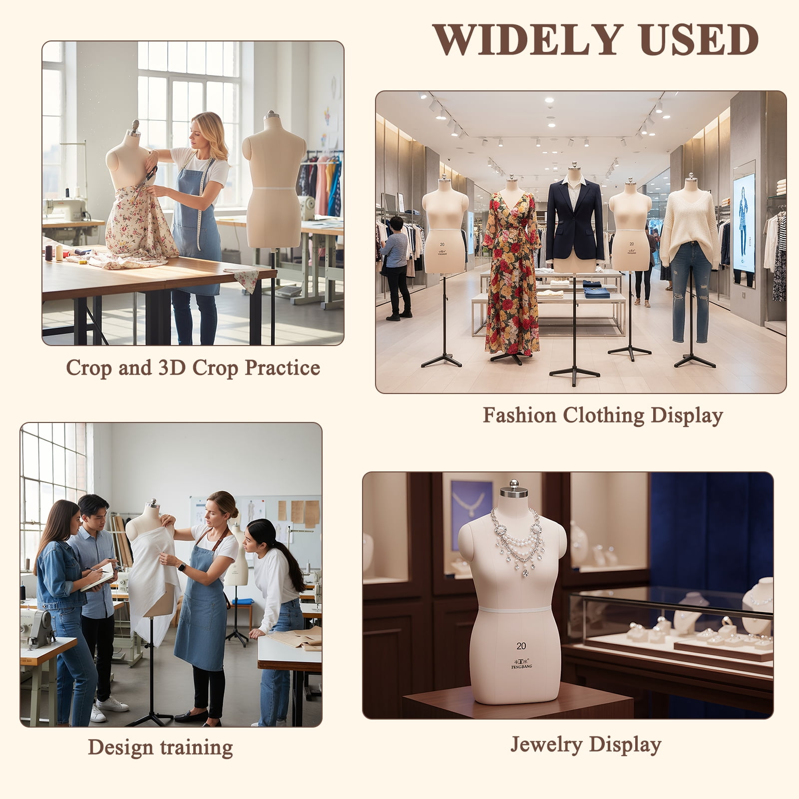 Btidfty Dress Form Height Adjustable Female Half Body Sewing Mannequin with Metal Stand Mannequin Body for Retail Boutique Store