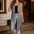 thumbnail image 6 of Vests for Women Western Fringe Sleeveless Vest Hollow Cutout Open Front Layering Jackets Gray XL, 6 of 9