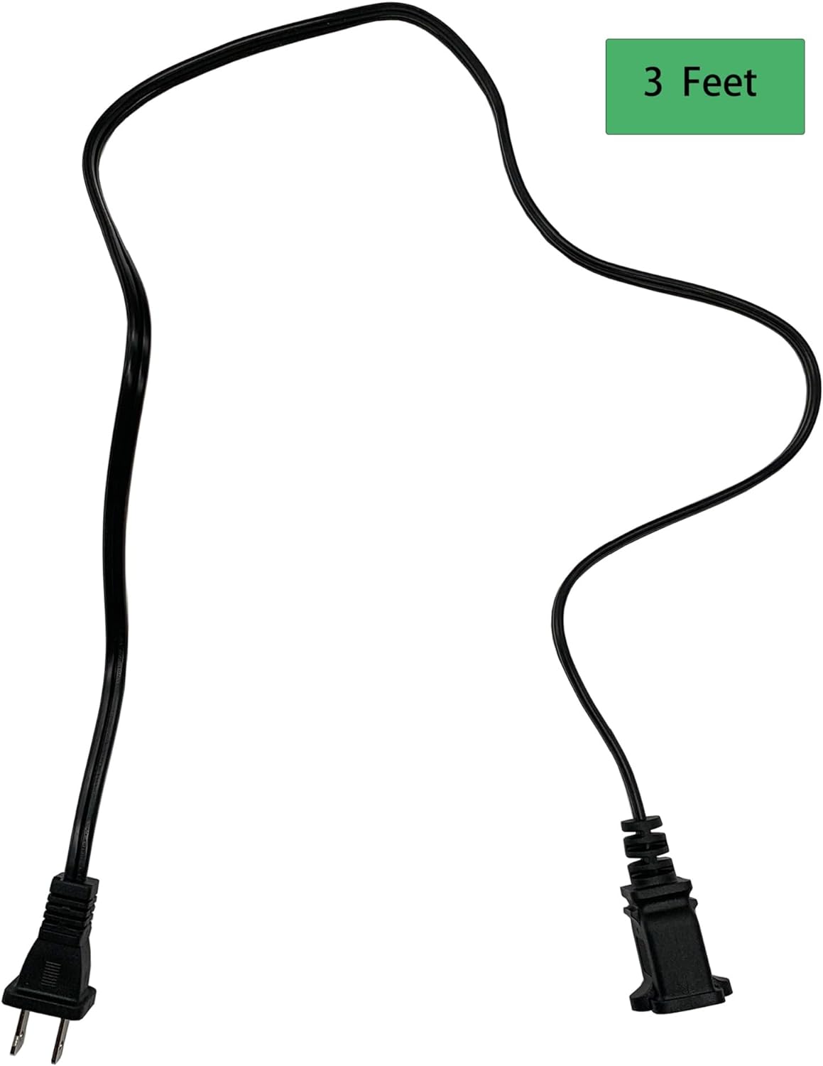 Extension Cord 3 Feet, Short Small AC Power Cord 2 Prong, 18 AWG Power Cable for Indoor Use, Male to Female Extension Cord, NEMA 5-15P to NEMA 5-15R, Black 2 Pack