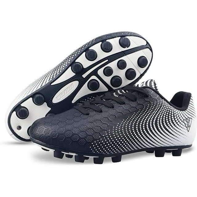 Vizari Botas de Fútbol USA Stealth para Terreno Firme para Niños: Calzado Deportivo Duradero y Ligero para Niños y Niñas, Blanco/negro, Talla 3.5.