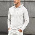 thumbnail image 5 of Men's Knit Hooded Henley Shirt, Drawstring Long Sleeve Pullover Top, Textured Loose Fit Spring-Fall Casuall Daily Streetwear Clothes White M, 5 of 6