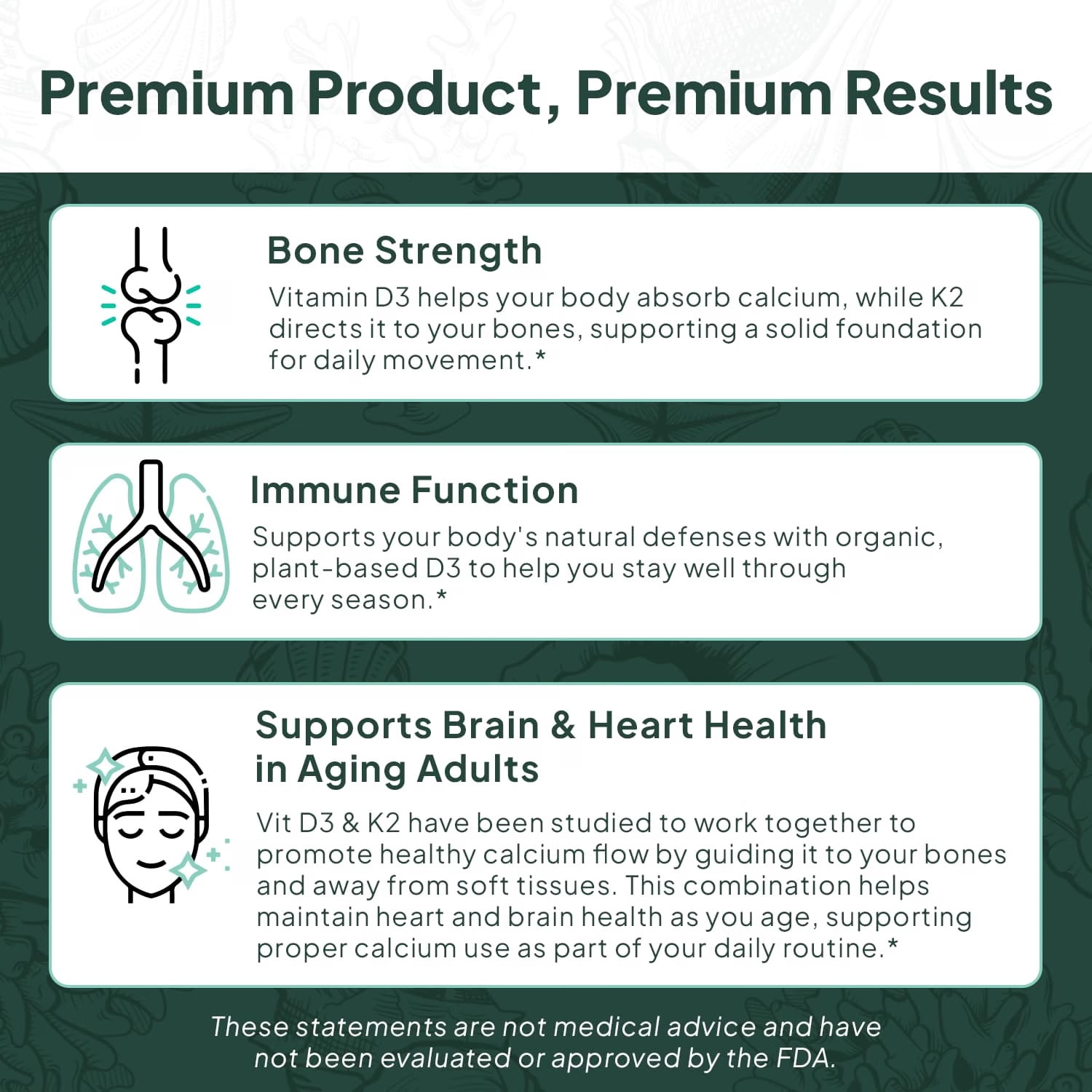 Organics Ocean Better D3 + K2 Supplement – Vitamin D3 3000 IU & K2 MK-7 – 30 Softgels – Bone, Immune & Calcium Support