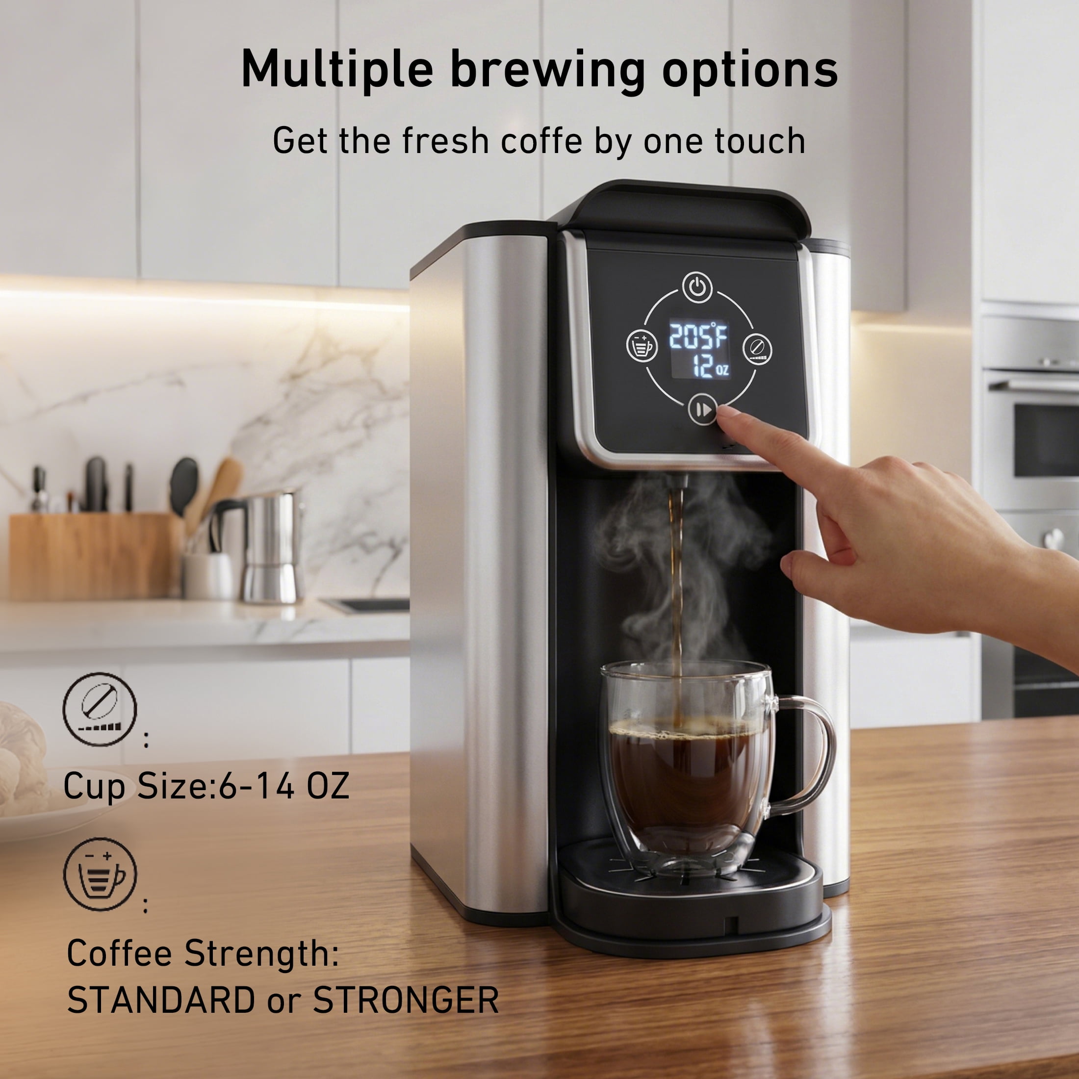 SIFENE 3 in 1 Single Serve Coffee Maker: Coffee Machine Compatible with K Cup Capsules & Grounds, Instant Coffee Pot, Tea Maker Brewer with Digital Dispaly, 120V 1150W, Black