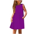 thumbnail image 1 of Huvoen Robe pour Filles Enfants Petites Filles Robe Quotidienne Vacances Imprimé Sans Manches Décontractée Mignonne Douce Robes Violet 9 Ans, 1 of 5