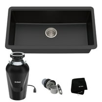 Kraus 31 Inch Undermount Single Bowl Black Onyx Granite Kitchen Sink with Waste Guard Continuous Feed Garbage Disposal