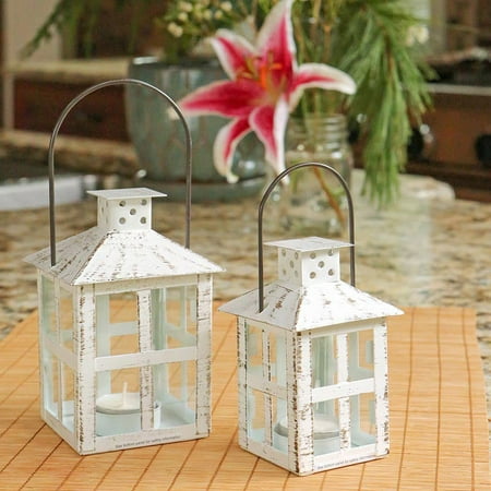 Kate Aspen Mini Decorative Lanterns - Set of 24 - Vintage Metal Lantern Candle Holders for Wedding Centerpiece, Home Decor and Party Favor (White)