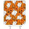 thumbnail image 3 of Halloween Ghost Shower Curtain Spooky Ghost Pumpkin Bat Cartoon Funny Cute Halloween Holiday Bathroom Decor Fabric Curtain with Hooks, 3 of 3