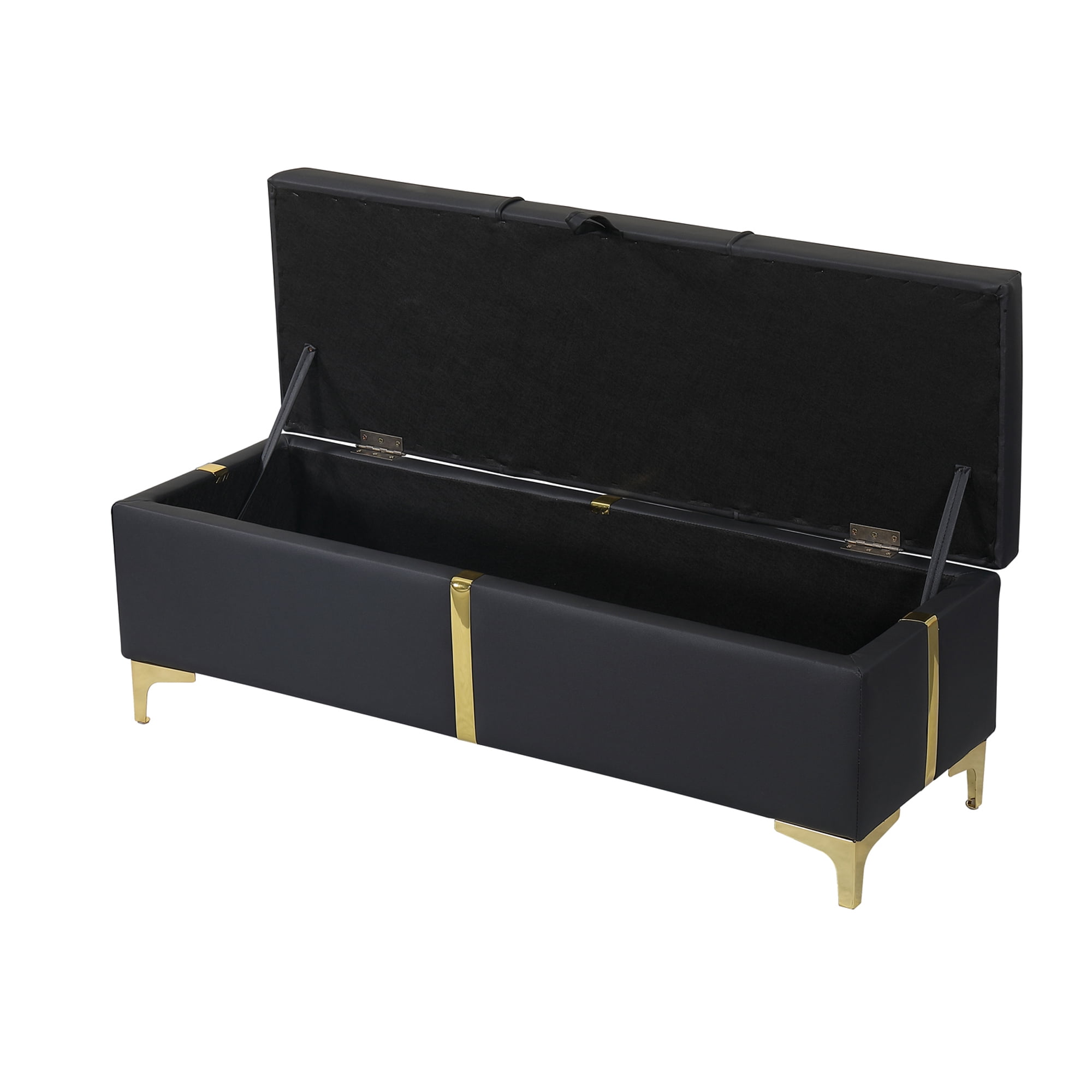 Euroco Upholstered 2 Pieces Bedroom Furniture Set, Queen Size Platform Bed with Hydraulic Storage System and Storage Ottoman, Black