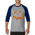 thumbnail image 1 of Artix - Mens Raglan Sleeve Baseball T-Shirts, up to Size 3XL - Halloween Costume Pumpkin Face, 1 of 4