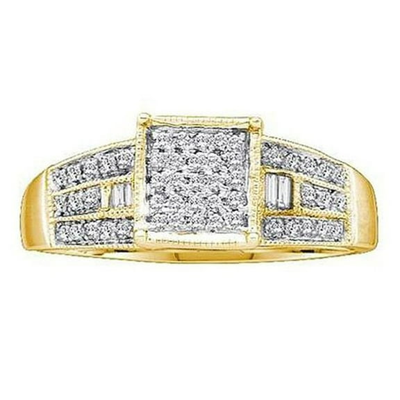 Dazzlingrock Collection 0.25 Carat (ctw) 10K Round And Baguette Diamond Micro Pave Engagement Ring 1/4 CT, Yellow Gold, Size 10