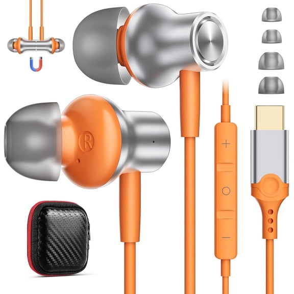 USB C Headphones with Microphone for iPhone 17 Pro Max 16e 15 Plus, USB Type-C in-Ear Earbuds Noise Isolation HiFi Stereo Wired Earphone Volume Controls for Samsung S25 Google 9 Oneplus 13
