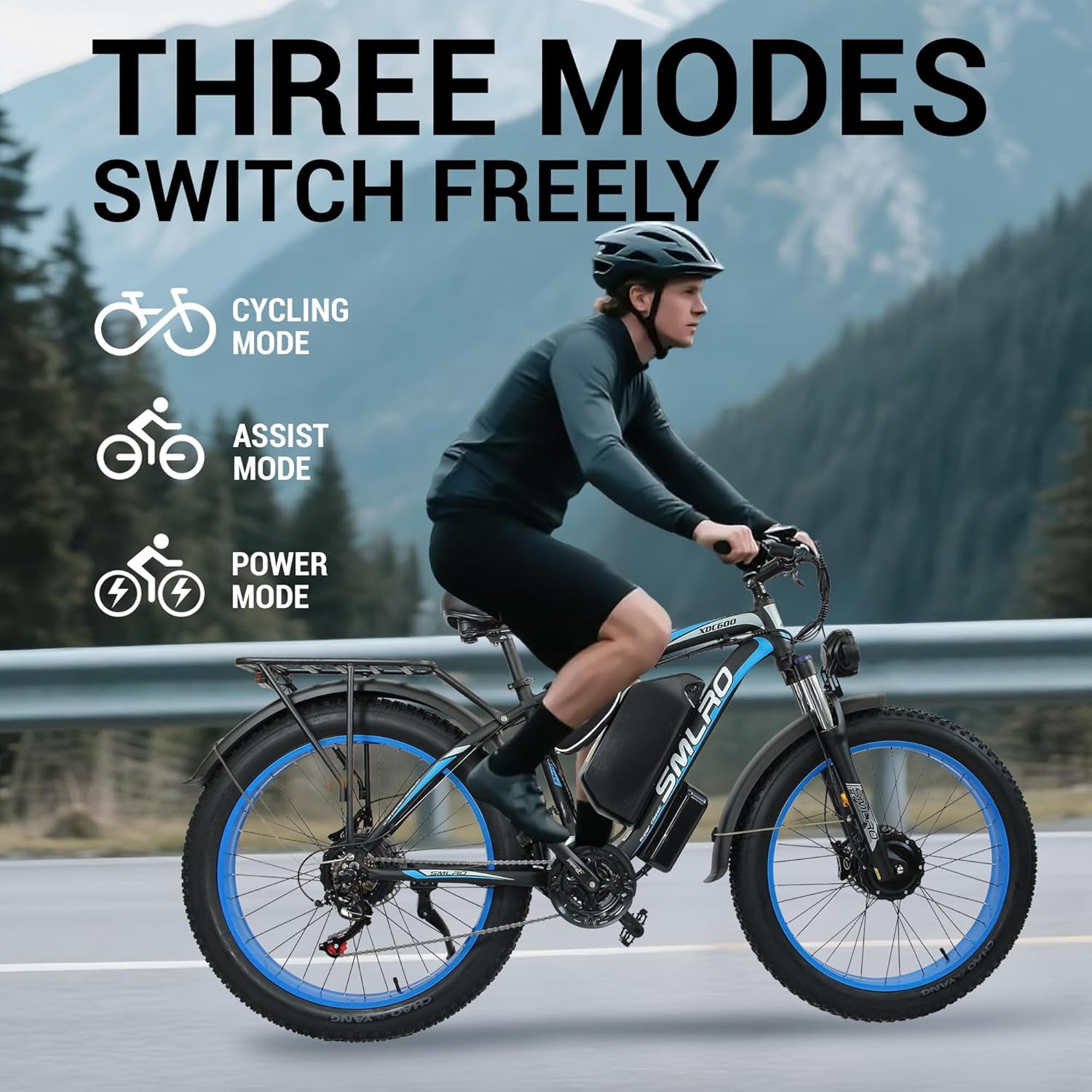 5000W Peak Dual Motor Ebike, 52V 30AH Battery Electric Bike for Adults, 7-Speed 40MPH AWD Ebike Mountain Snow E-Bike with 26" x 4.0 Fat Tire MTB Hydraulic Disc Brake for Off-Road Snow