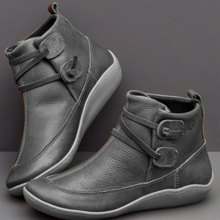 

VeliToy Women Winter Snow Boots Leather Ankle Spring Flat Shoes Woman Short Boots(Gray 37)